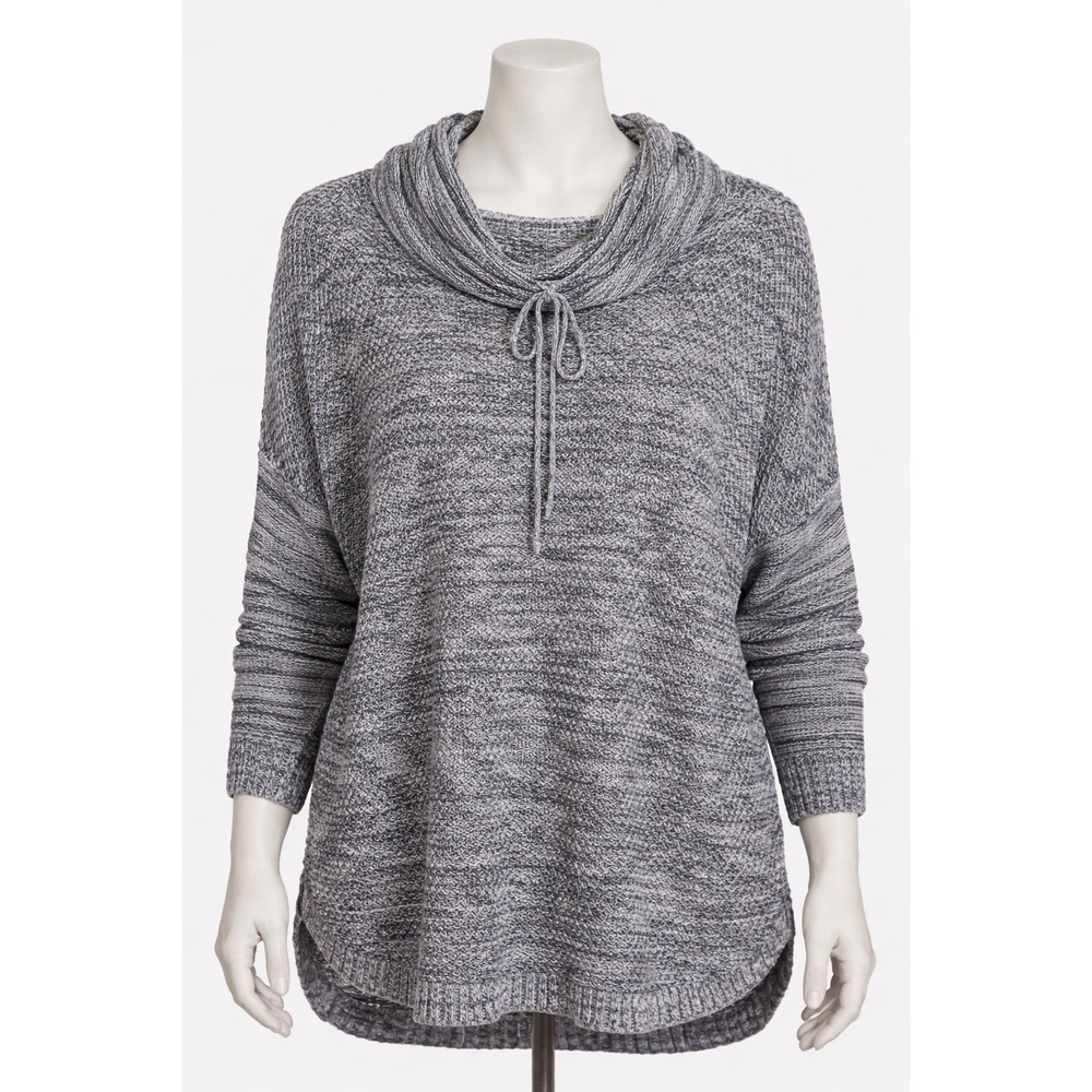 Maurices Women‎ L Grey Marled Knit Pullover Hoodie Cowl Neck Tunic Sweater